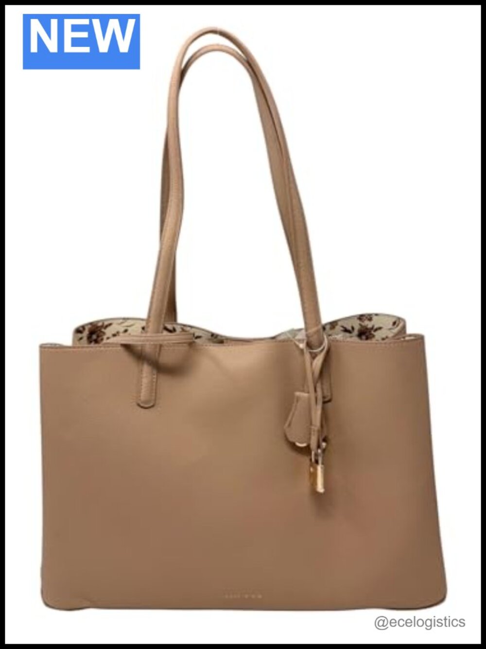Triple Compartment Bonded Tote with Belted Detail Faux Leather